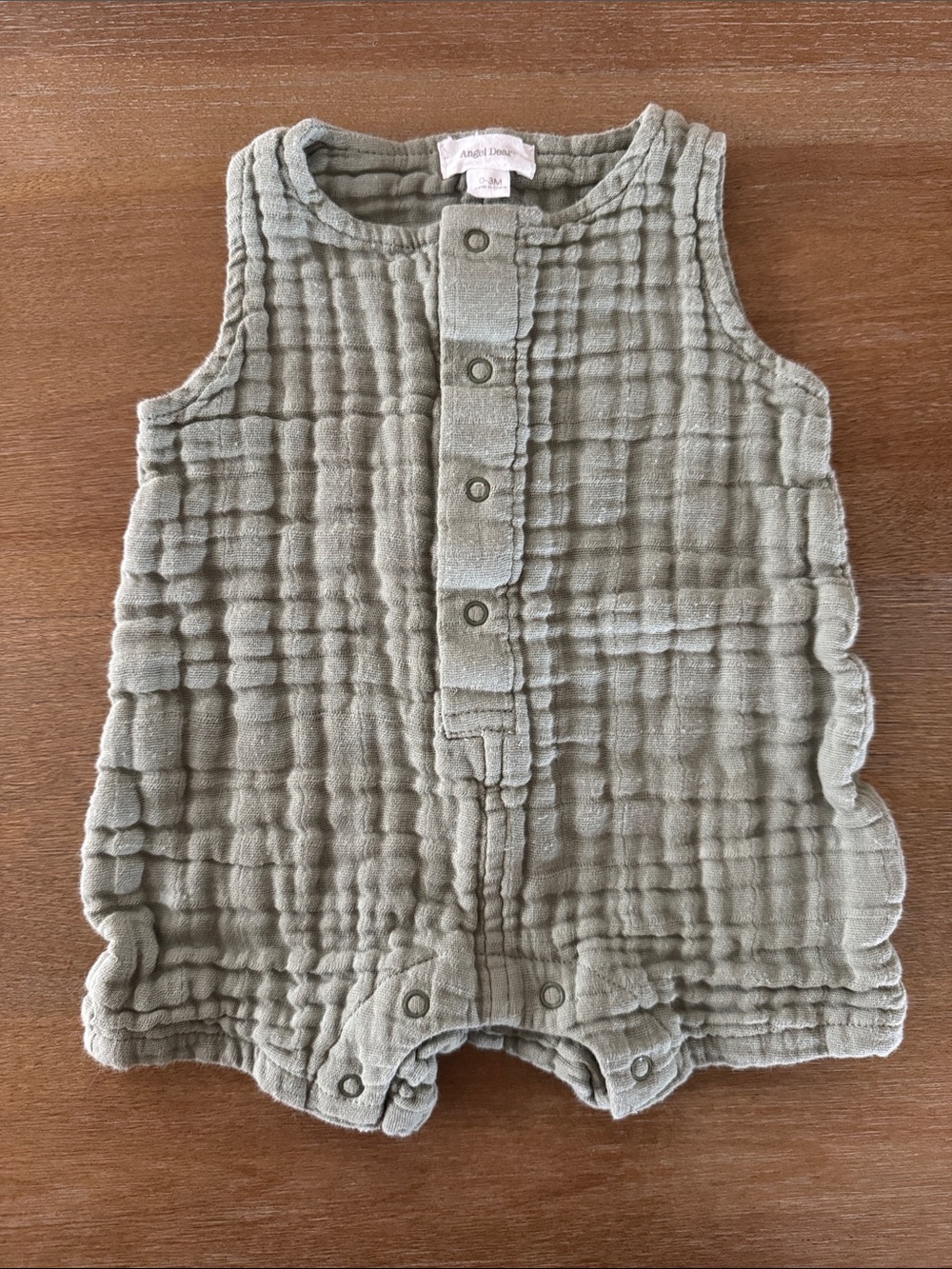 Angel Dear Muslin Sleeveless Romper in Sage Green